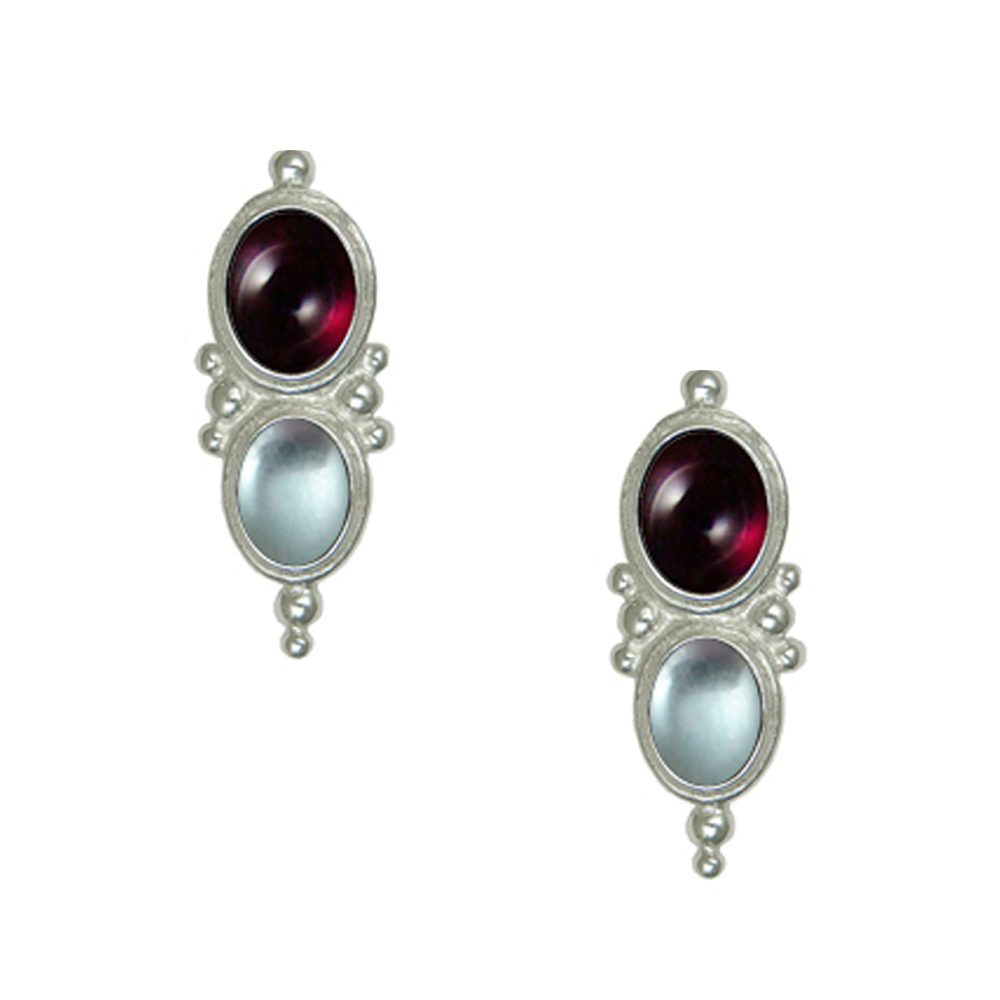 Sterling Silver Drop Dangle Earrings With Garnet And Blue Topaz